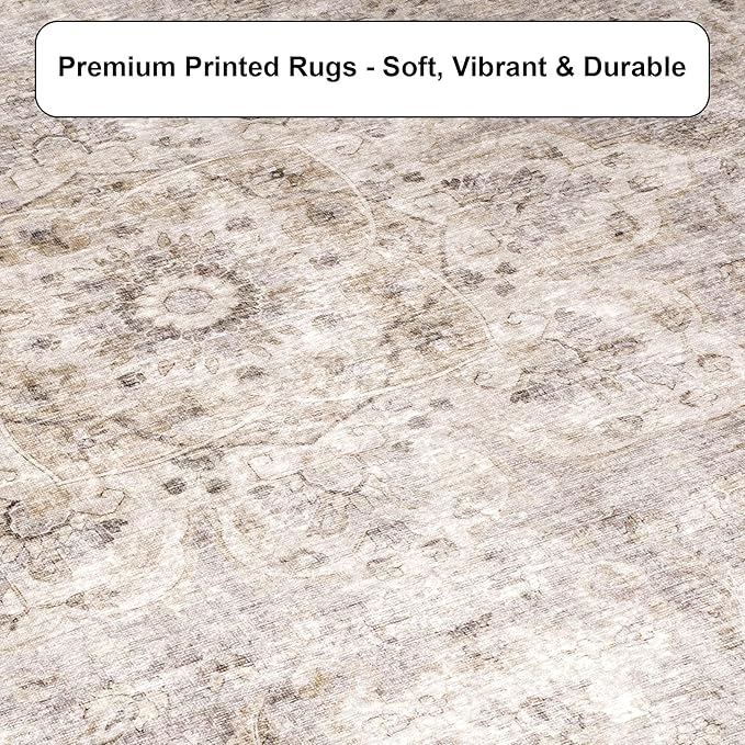 ReaLife Rugs Machine Washable Area Rug - Stain Resistant,Non-Shed - Eco-Friendly,Non-Slip, Family & Pet Friendly - Made from Premium Recycled Fiber - Vintage Bohemian Medallion - Beige Ivory, 4' x 6'
