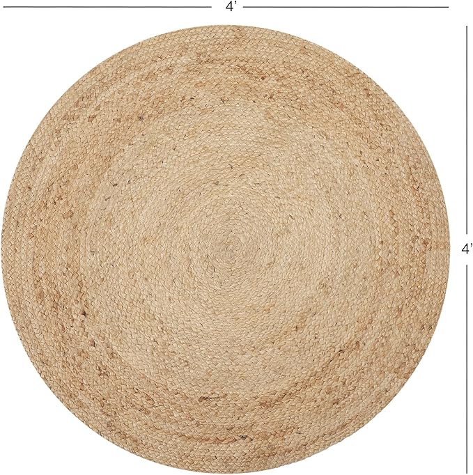 REDEARTH · Round Area Rug - 4 Feet Braided Natural Jute with Non-Skid Backing - Handwoven Boho Rug for Bedroom, Kitchen, Living Room - Farmhouse Aesthetic Home Decor - Durable Handmade Rug