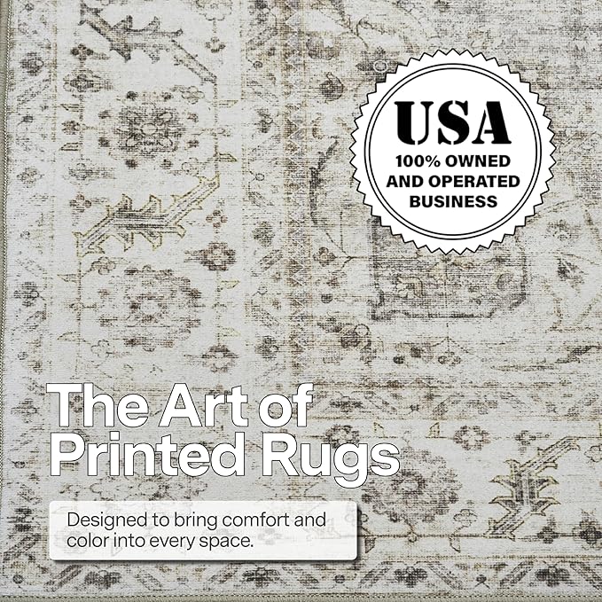 ReaLife Rugs Machine Washable Area Rug - Living Room Bedroom Bathroom Kitchen Entryway Office - Padded Low Pile Stain Resistant Premium - Boho Farmhouse Vintage - Joy - Beige Ivory 6' Round