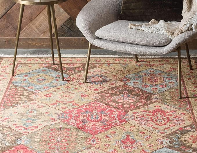 Unique Loom Edinburgh Collection Area Rug - Tulip (7' 1" x 10' Rectangle Multi/Tan)