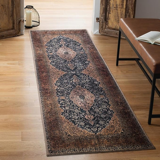 Keen Home Design 2x7 Rug - Machine Washable Runner Rug with Non-Slip Backing, Ideal for Hallway, Entryway, Kitchen, Laundry Room - Vintage, Easy Clean, Durable, Low Pile Rug - (2'6" x 7')