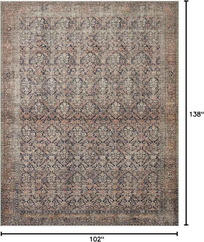Loloi Amber Lewis Billie Collection, Ink & Salmon 8'-6" x 11'-6" Area Rug – Antique & Distressed Accent Rugs for Living Room, Bedroom, Entryway & Hallway, No Shed High Traffic Area Home Decor Rug