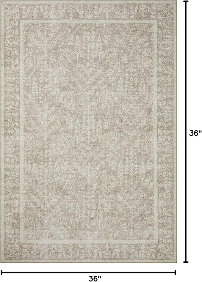 Loloi Rifle Paper Co. Maison Collection MAO-02 Bough Natural 3'-0" x 3'-0" Round, .19" Pile Height, Accent Rug