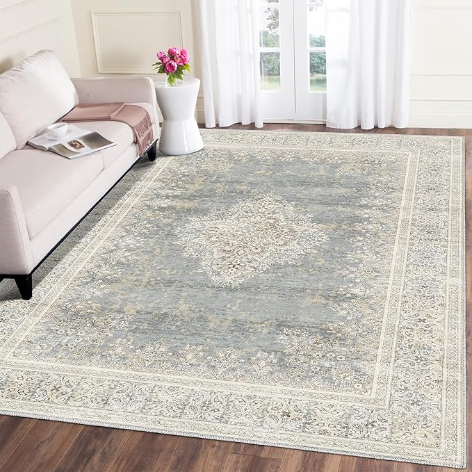 5x7 Area Rugs for Living Room,Non Slip Indoor Boho Area Rug Carpet Home Décor for Entryway, Bedroom, Dining Room, Beige Grey