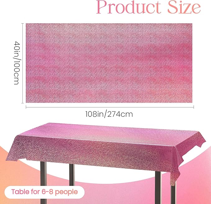 2 pcs Pink Holographic Plastic Tablecloths Laser Table Covers 40" x 108" Foil Disposable Table Cloths for Party Birthday Wedding Christmas Holiday Party Decorations