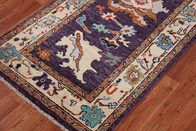 Rug Source Transitional Collection, 11 Ft Runner Oushak Runner Rug, Hand Knotted Purples Floral Rug, Oriental 100% Wool Carpet for Foyer, Entryway and Hallway