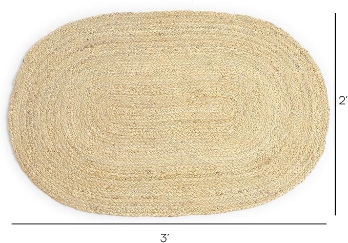 REDEARTH · Oval Area Rug - 2'x3' Braided Natural Jute with Non-Skid Backing - Handwoven Boho Rug for Bedroom, Kitchen, Living Room - Farmhouse Aesthetic Home Decor - Durable Handmade Rug