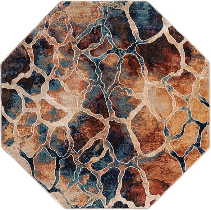 Unique Loom Mystic Collection Area Rug - Fitz Roy (5' 3" Octagon, Brick Red/ Brown)