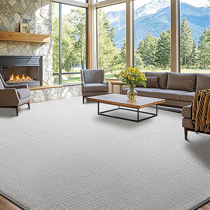 Shilucheng Wool Rug 9x12 Non-Slip, Blend 80% Wool and 20% Cotton Rugs for Living Room, Bedroom, Dinning Room, Soft Durable Cotton Backing Modern Area Rug (Gray/White)