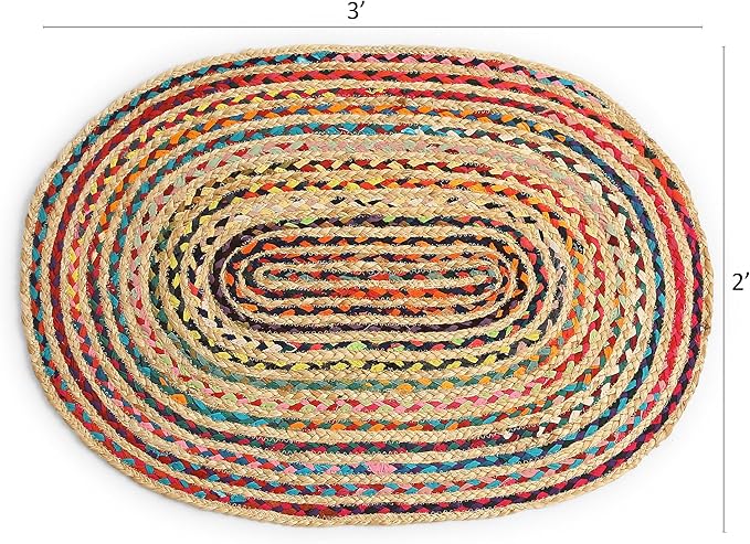 REDEARTH · Jute Cotton Chindi Area Rug - 2'x3' Oval Rug, Handwoven, Non-Shedding, Soft & Durable – Multi Tones for Home Décor in Living Room, Dining Room, Bedroom, Set of 2