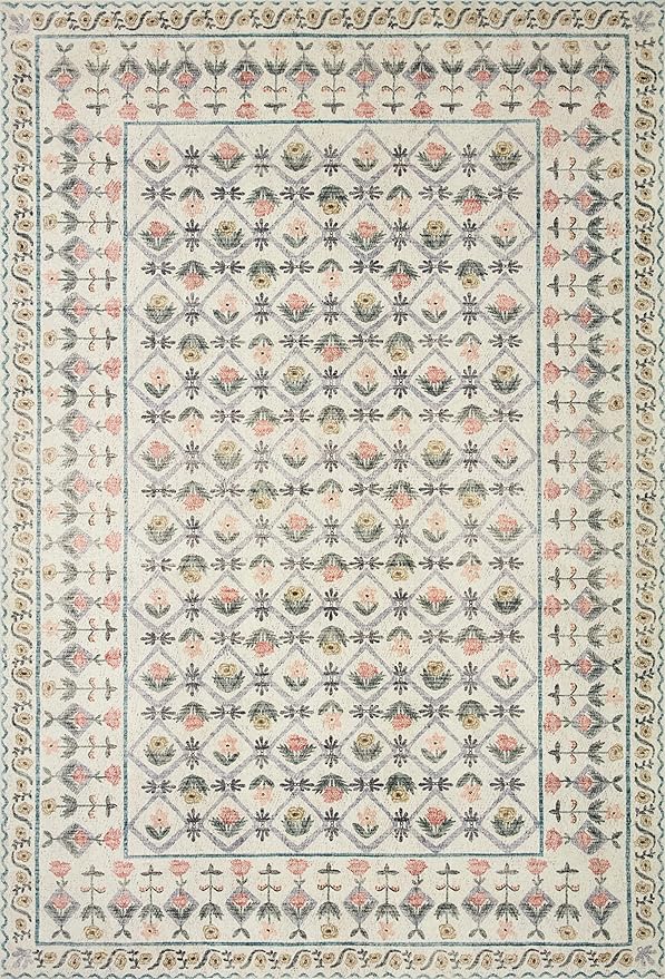 Loloi Rifle Paper Co. Eden Collection EDE-03 Lattice Ivory 2'-6" x 9'-6" Runner Rug feat. CloudPile™