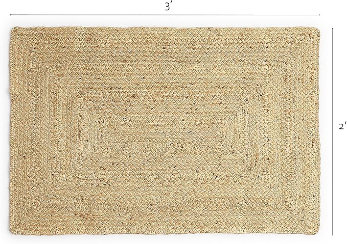 REDEARTH · Rectangular Area Rug - 2'x3' Braided Natural Jute with Non-Skid Backing - Handwoven Boho Rug for Bedroom, Kitchen, Living Room - Aesthetic Home Decor - Durable Handmade Rug, Set of 2