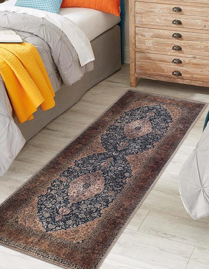 Keen Home Design 2x7 Rug - Machine Washable Runner Rug with Non-Slip Backing, Ideal for Hallway, Entryway, Kitchen, Laundry Room - Vintage, Easy Clean, Durable, Low Pile Rug - (2'6" x 7')