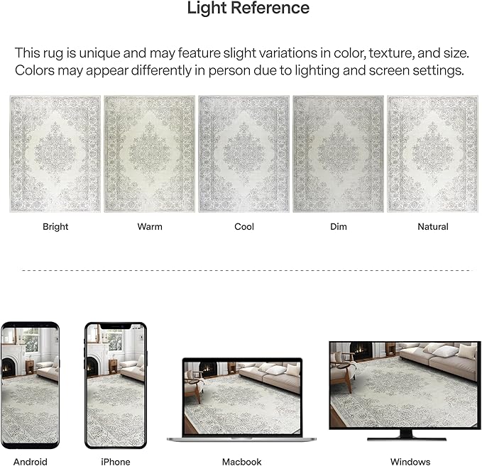 ReaLife Rugs Machine Washable Area Rug Runner - Living Room Bedroom Bathroom Kitchen Entryway Office - Padded Low Pile Stain Resistant Premium - Boho Farmhouse Vintage - Paige - Ivory 2'6" x 6'