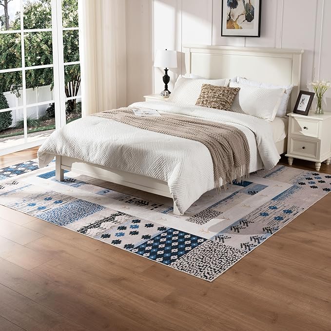 8X10 Area Rug,Washable Vintage Low Pile Rugs for Living Room,Non-Slip Rug for Home Decor,Foldable Indoor Carpet for Dining Room Bedroom Home Office,Countryside