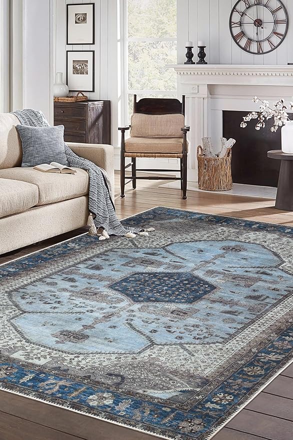 Keen Home Design 9x12 Rug - Machine Washable Area Rug with Non-Slip Backing, Ideal for Living Room, Dining Room, Bedroom - Vintage, Easy Clean, Durable, Low Pile Rug - (9' x 12')