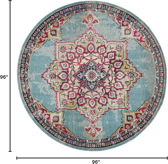 Unique Loom Medici Collection Floral Medallion Traditional Vintage Light Blue Round Rug (8' 0 x 8' 0)