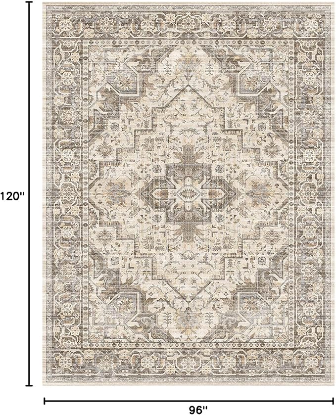 Machine Washable Soft Area Rug 8x10 Rugs with Non Slip Backing for Living Room, Bedroom, Bathroom,Printed Vintage Home Decor, Floor Decoration Carpet Mat (Coffee Beige 8x10)…