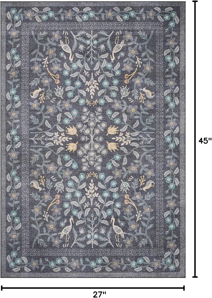 Loloi Rifle Paper Co. Maison Collection MAO-01 Nightingale Black 2'-3" x 3'-9", .19" Pile Height, Accent Rug