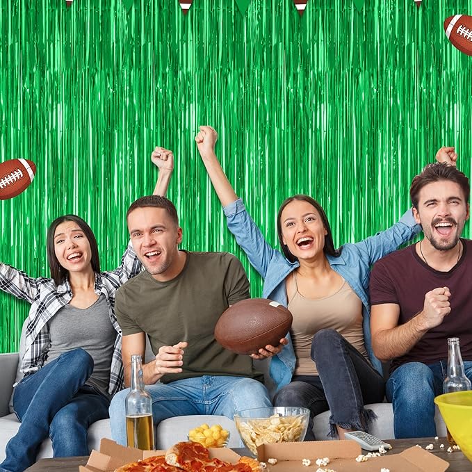12 Pack Party Decorations, 3.28 FT x 7.05 FT Green Streamer, Metallic Birthday Backdrop Foil Fringe Curtains Green Tinsel, Party Supplies Photo Booth Props Door Wall Indoor Decor