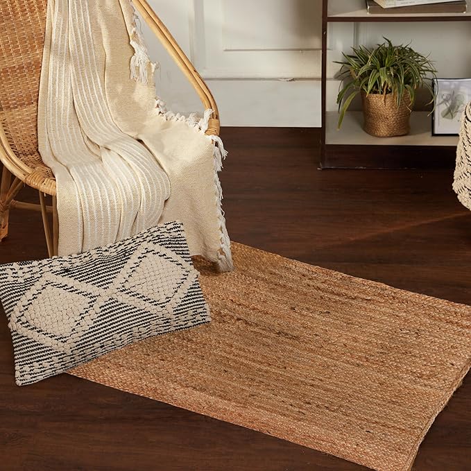 REDEARTH · Rectangular Area Rug - 2'x3' Braided Natural Jute - Artisan Made Boho Jute Rugs for Bedroom - Kitchen - Living Room - Farmhouse - Aesthetic Home Decor- Handmade Vintage Decor