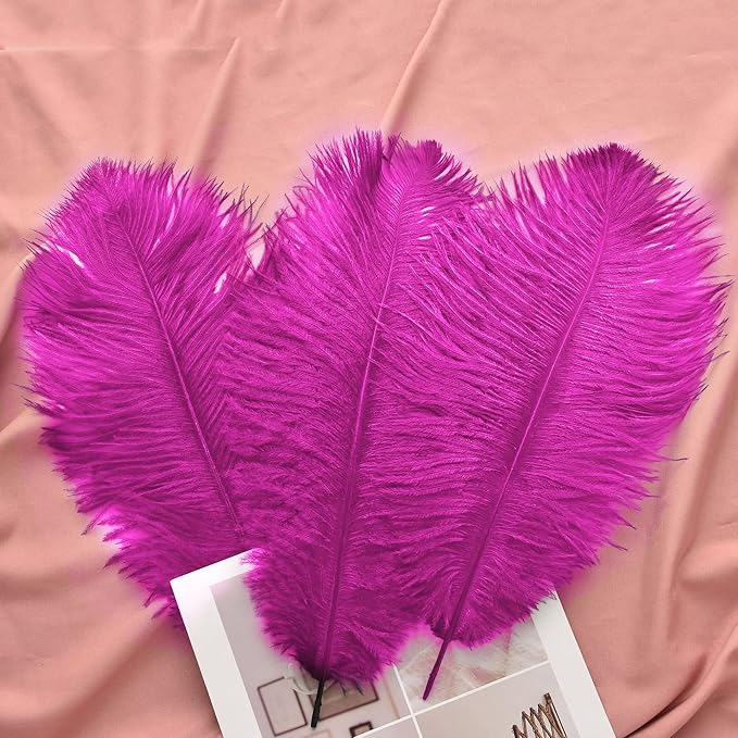 Ballinger Fuchsia Large Ostrich Feathers - 24pcs 12-14inch Hot Pink Feathers for Party Centerpieces, Flower Arrangement and Home Decor