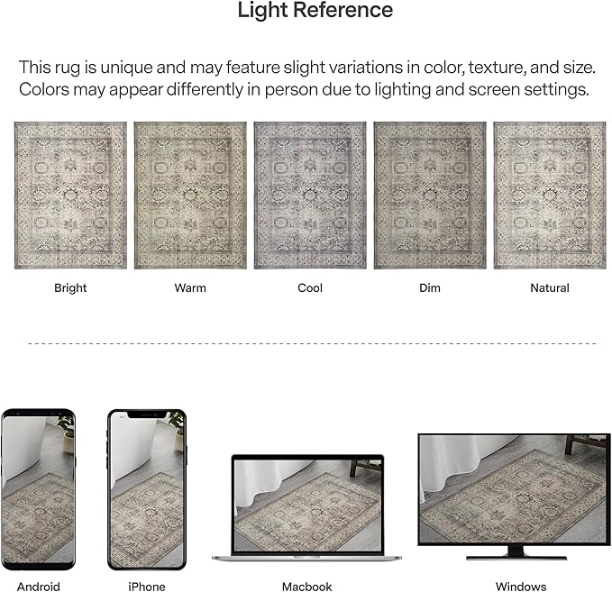 ReaLife Rugs Machine Washable Area Rug - Living Room Bedroom Bathroom Kitchen Entryway Office - Padded Crease Free Stain Resistant Premium - Boho Farmhouse Vintage- Paz- Beige Gray Ivory - 2'x 3'