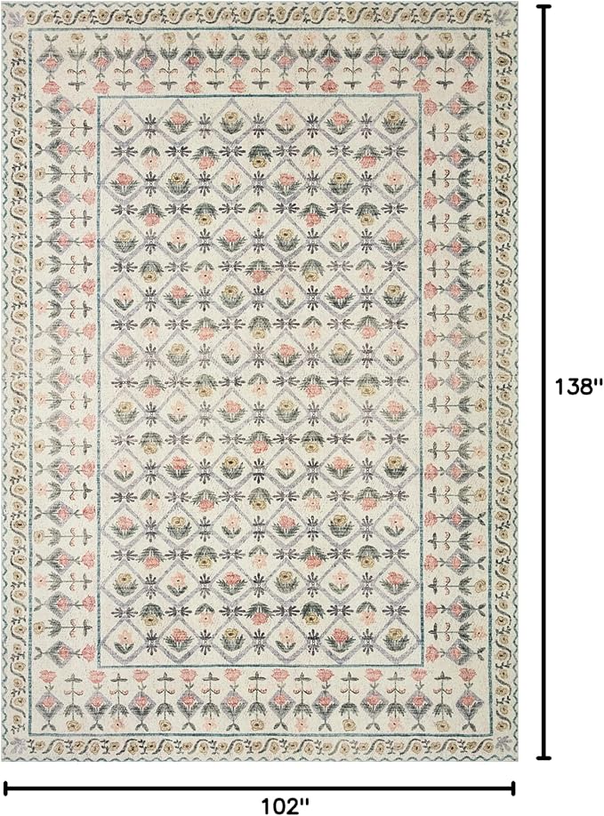 Loloi Rifle Paper Co. Eden Collection EDE-03 Lattice Ivory 8'-6" x 11'-6" Area Rug feat. CloudPile™