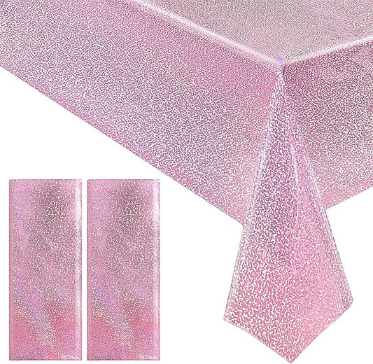 2 pcs Pale Pink Holographic Laser Tablecloths Light Pink Shiny Table Covers 40" x 108" Foil Disposable Rectangle Table cloths for Girl Birthday Party Wedding Anniversary Bachelorette Baby Shower Décor