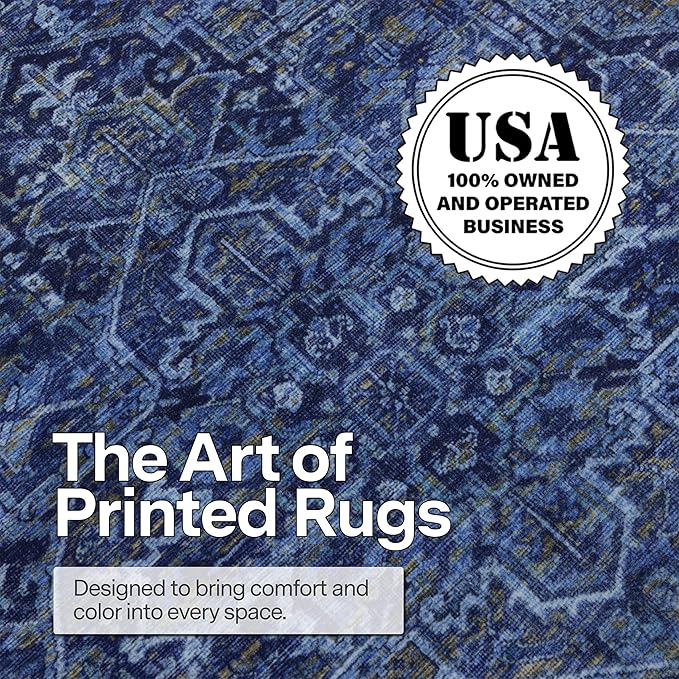 ReaLife Rugs Machine Washable Area Rug Runner - Living Room Bedroom Bathroom Kitchen Entryway Office - Padded Low Pile Stain Resistant Premium - Boho Vintage Traditional - Lyle - Blue 3' x 5'