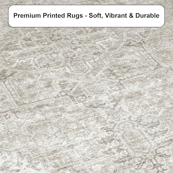 ReaLife Rugs Machine Washable Area Rug - Living Room Bedroom Bathroom Kitchen Entryway Office - Padded Low Pile Stain Resistant Premium - Boho Farmhouse Vintage - Lyle - Beige Ivory 4' x 6'
