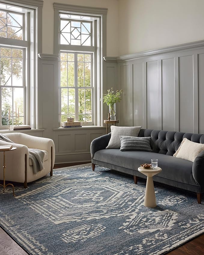 Loloi Magnolia Home by Joanna Gaines Gigi Collection GIG-03 Denim/Ivory 6'-7" x 9'-2" Area Rug