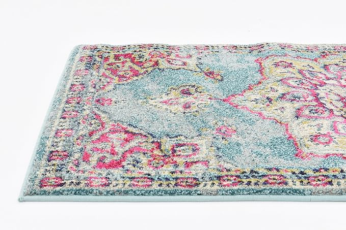 Unique Loom Medici Collection Floral Medallion Traditional Vintage Light Blue Runner Rug (2' 7 x 10' 0)