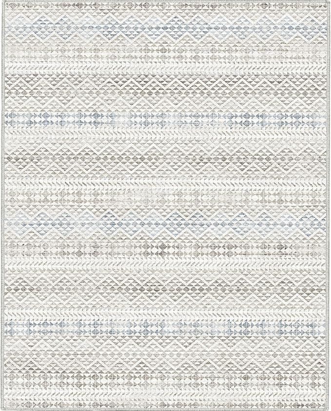 8'x10' Machine Washable Vintage Design Area Rug - Non Slip, Stain Resistant for Home, Office, Machine Washable Area Rugs 8x10, Area Rugs for Living Room (Grey Blue Cream 8x10)…