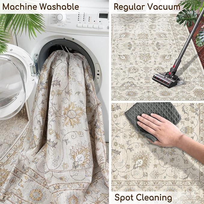 Machine Washable Soft Area Rug 8x10 with Non Slip Backing for Living Room,Floor Decoration Carpet Mat Area Rugs 8x10 Clearance Bedroom Rug for Living Room (Beige Gold, 8X10FT)……