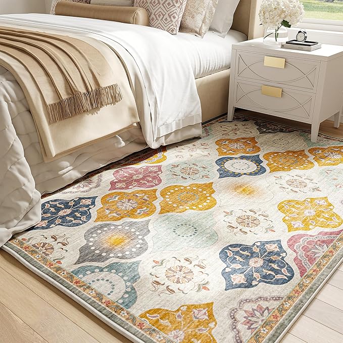 EnHomee Area Rugs 3x5, Soft Washable Rugs for Living Room Bedroom, Boho Non Slip Low Pile Stain Resistant Washable Rug Large Carpet for Dining Room,Easy to Clean Living Room Rug, Colorful