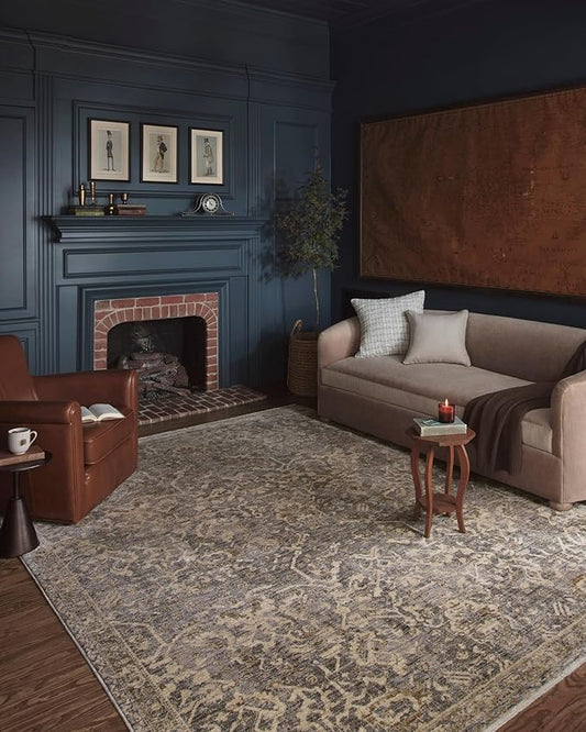 Loloi Magnolia Home by Joanna Gaines Junie Collection JUE-01 Blue/Natural 7'-10" x 7'-10", .38" Pile Height, Round Area Rug