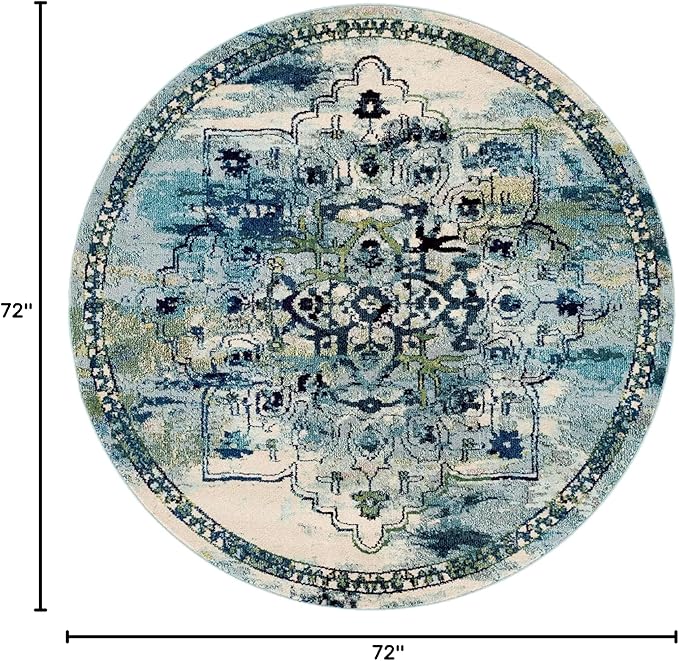 Unique Loom Medici Collection Traditional Medallion Floral Vintage Blue Round Rug (6' 0 x 6' 0)