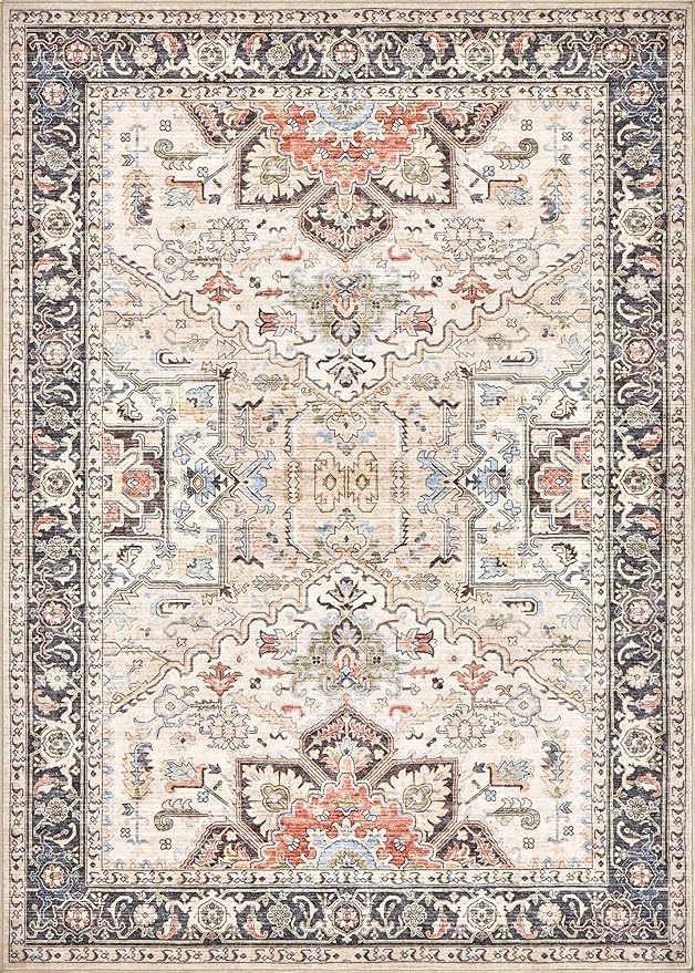 10x14 Area Rugs for Living Room - Large Carpet Ultra Thin Soft Washable Oriental Vintage Floral Distressed Rug Big Indoor Carpets for Bedroom Nursery Dorm Home Decor Aesthetic - Multi