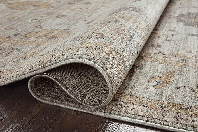 Loloi Magnolia Home by Joanna Gaines Millie Collection MIE-02 Sky/Gold 9'-6" x 9'-6", .25" Pile Height, Round Area Rug