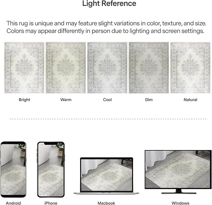 ReaLife Rugs Machine Washable Area Rug - Living Room Bedroom Bathroom Kitchen Entryway Office - Padded Crease Free Stain Resistant Premium - Boho Farmhouse Vintage- Paige- Ivory - 2'x 3'