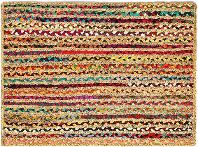 REDEARTH · Jute Cotton Chindi Area Rug - 2'x3' Rectangular Rug, Handwoven, Non-Shedding, Soft & Durable – Multi Tones for Home Décor in Living Room, Dining Room, Bedroom
