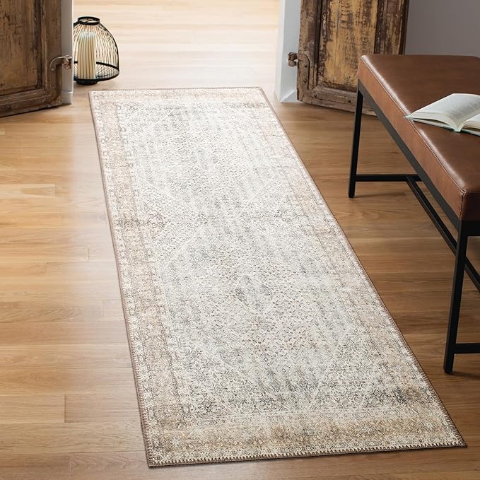 Keen Home Design 2x12 Rug - Machine Washable Runner Rug with Non-Slip Backing, Ideal for Hallway, Entryway, Kitchen, Laundry Room - Vintage, Easy Clean, Durable, Low Pile - (2'6" x 12')