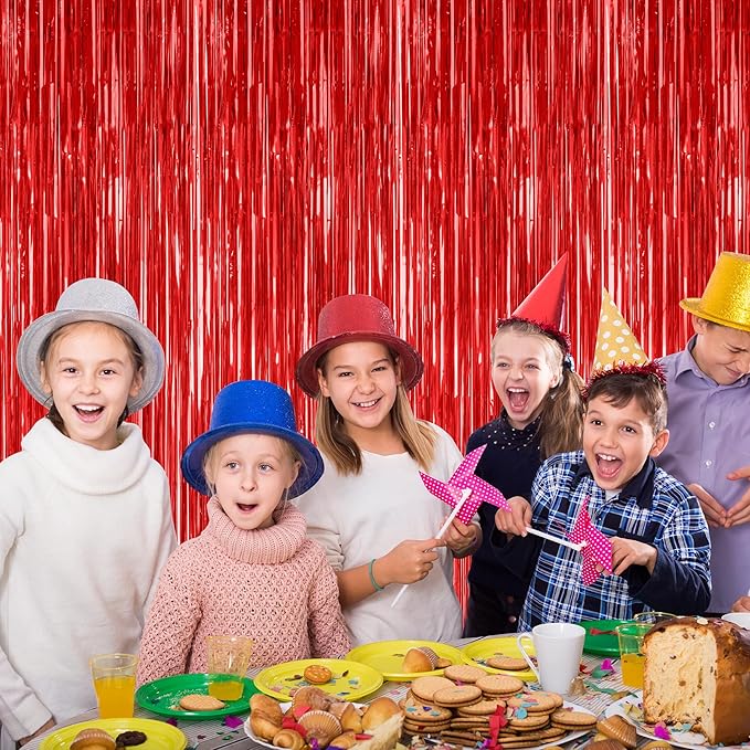 12 Pack Red Curtains, 3.28 FT x 7.05 FT Party Streamer, Metallic Party Backdrop Valentines Day Streamer Foil Curtains, Fringe Tinsel for Red Party Decor Casino Theme Decorations Party Supplies