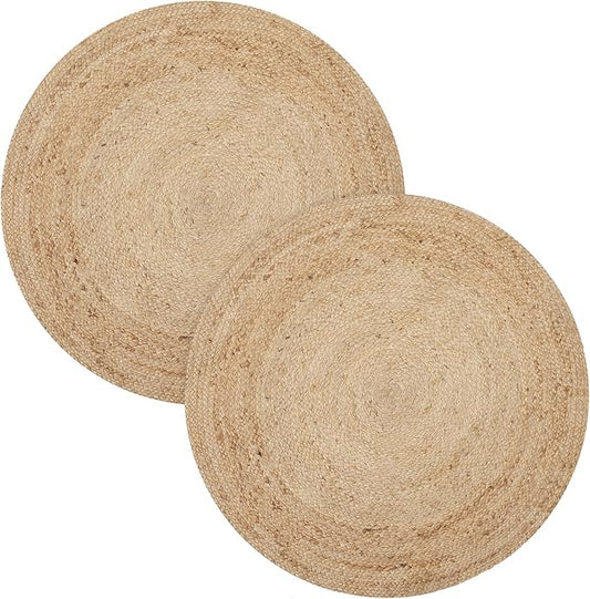 REDEARTH · Round Area Rug - 3 Feet Braided Natural Jute with Non-Skid Backing - Handwoven Boho Rug for Bedroom, Kitchen, Living Room - Farmhouse Aesthetic Home Decor - Durable Handmade Rug, Set of 2