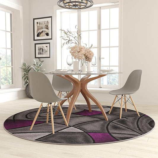 Masada Masada Rugs Trendz Collection 7'x7' Round Modern Contemporary Round Area Rug in Purple, Gray, and Black