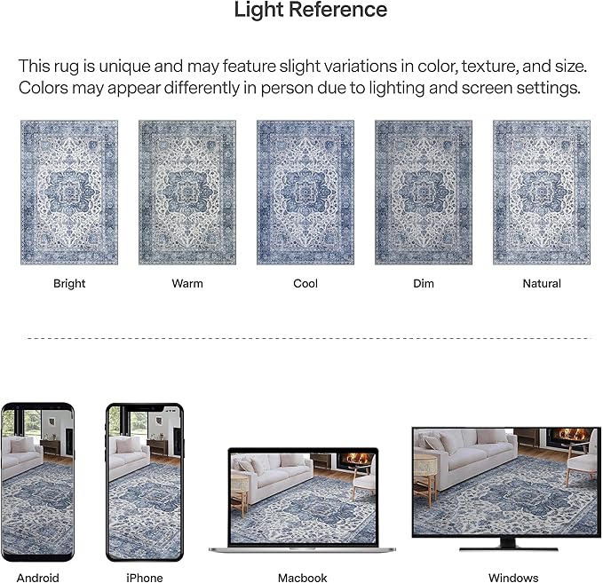 ReaLife Rugs Machine Washable Area Rug Runner - Living Room Bedroom Bathroom Kitchen Entryway Office - Padded Low Pile Stain Resistant Premium - Boho Farmhouse Vintage - Joy - Blue Ivory 2'6" x 8'