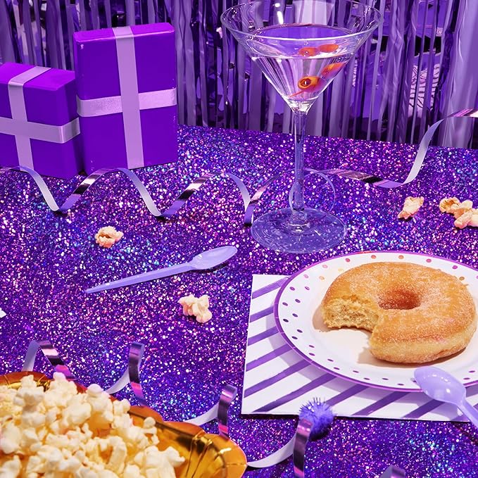 1 Piece Purple Holographic Laser Tablecloths Iridescence Shiny Table Covers 40" x 108" Aqua Foil Rectangle Table cloths for Halloween Undersea Ocean Birthday Party Winner Wedding Party Décor