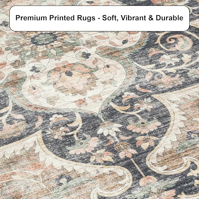 ReaLife Rugs Machine Washable Area Rug Runner - Living Room Bedroom Bathroom Kitchen Entryway Office - Padded Low Pile Stain Resistant Premium - Boho Farmhouse Vintage - Joy - Brown Beige 3' x 5'