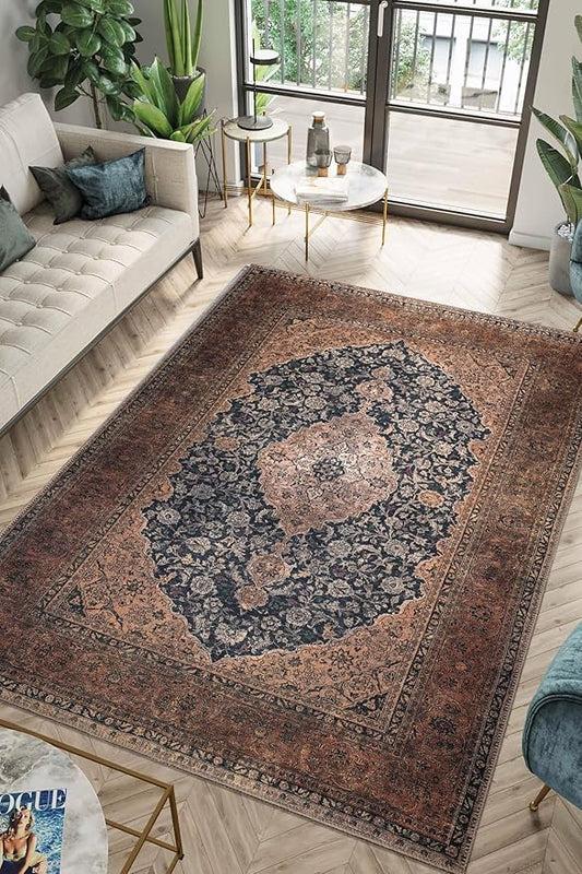 Keen Home Design 10x14 Rug - Machine Washable Area Rug with Non-Slip Backing, Ideal for Living Room, Dining Room, Bedroom - Vintage, Easy Clean, Durable, Low Pile Rug - (9'7" x 14')